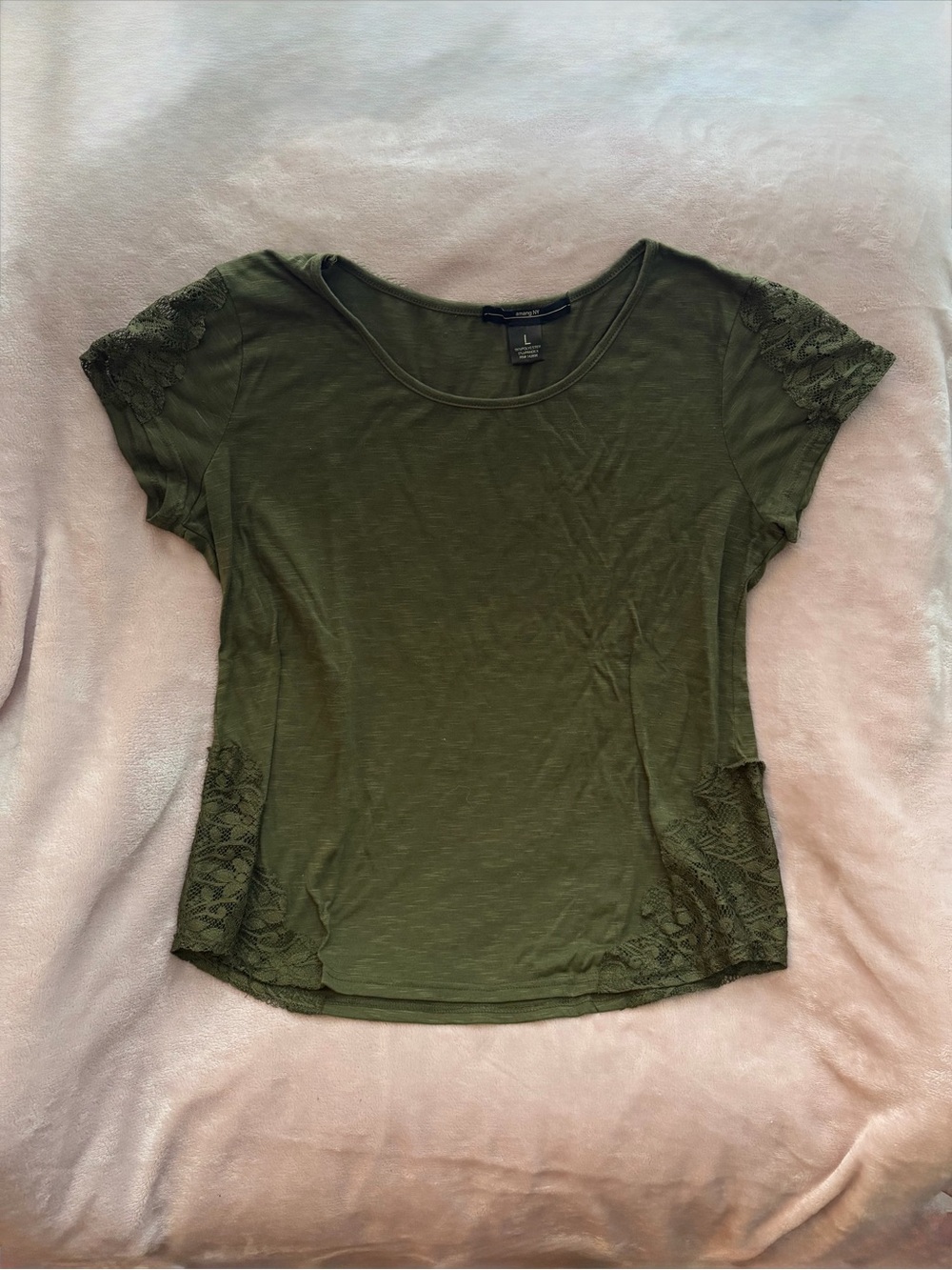 amang NY Lace-Trim Olive Short Sleeve Tee - Women's